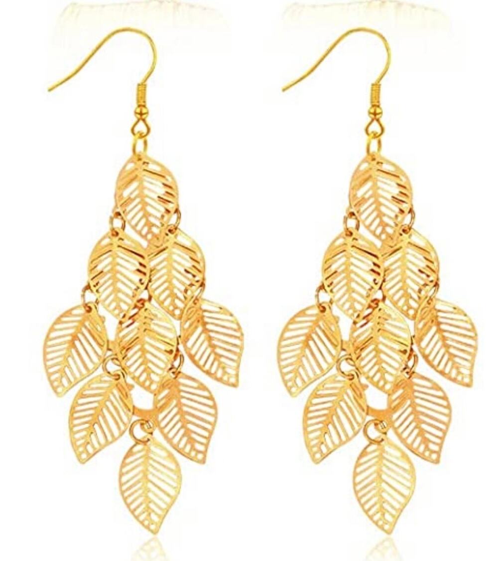 Gold Leaves Tiered Earrings